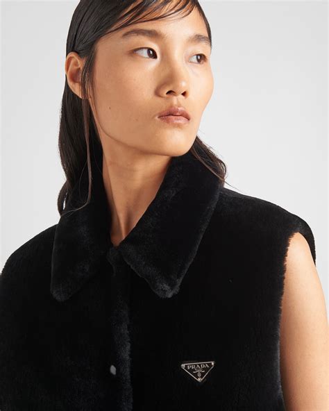 prada shearling vest|Black Leather And Shearling Vest .